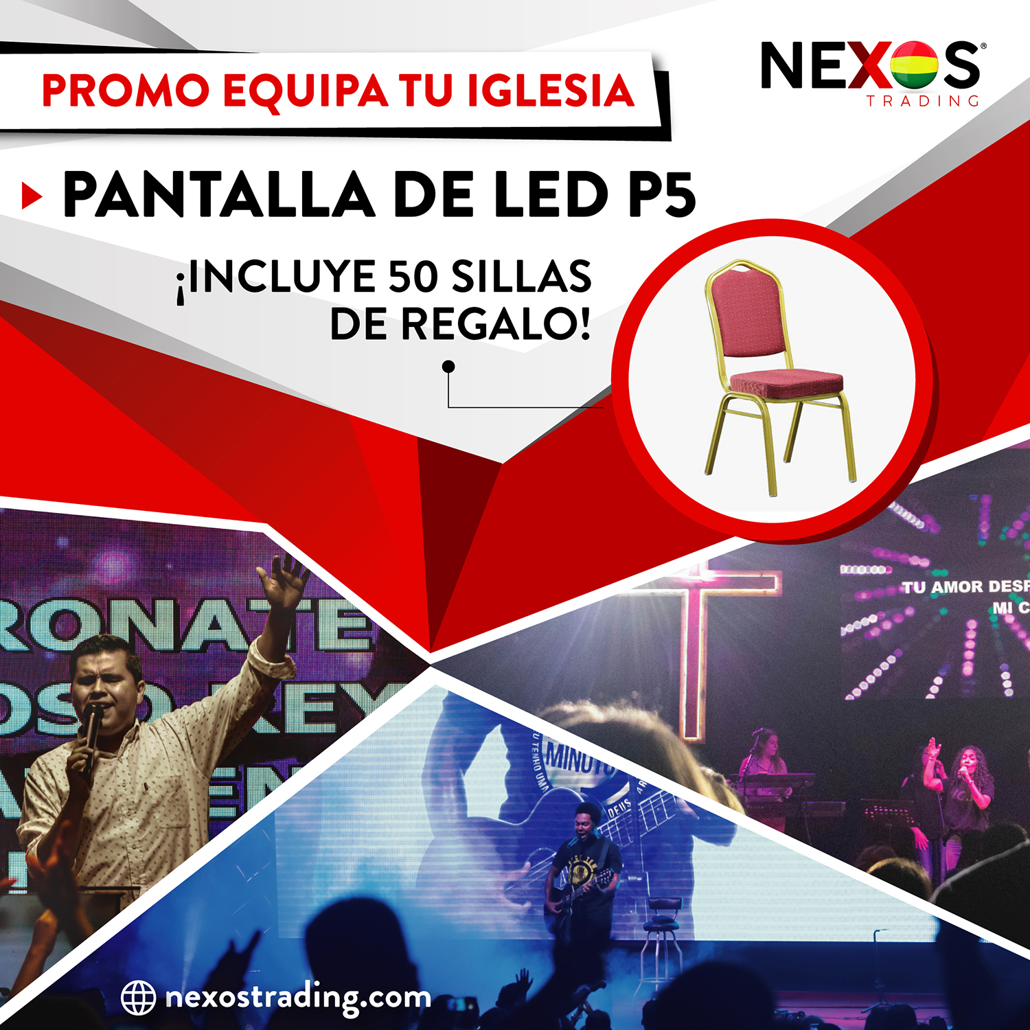 En Nexos Bolivia con la compra de tu Pantalla de LED te regalamos 50 sillas.